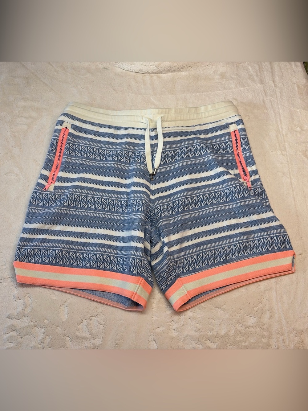 Chubbies LoungeWear RARE 7” Soft Shorts Blue & White Stripe Coral Trim Size L
